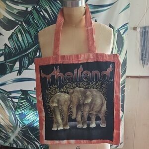 Handmade Hand dyed Custom Thrifted Thailand Elephant Tote Bag